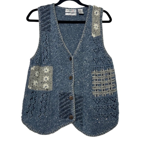 Le Moda Jackets & Blazers - Vintage 90's/y2k blue Patchwork Daisy V-Neck Button‎ Vest